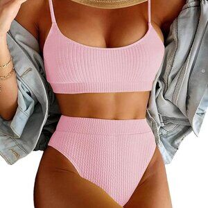 Lilosy High Waisted Tummy Control Ribbed Bikini Crop Top Brazilian